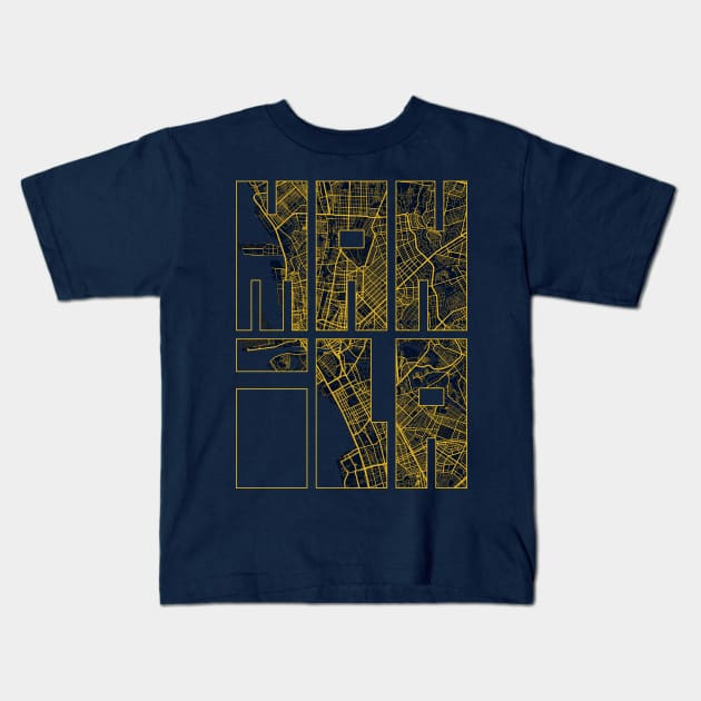 Manila, Philippines City Map Typography - Gold Art Deco Kids T-Shirt by deMAP Studio